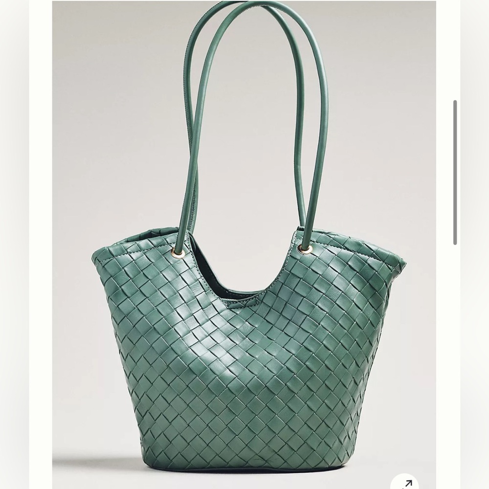Anthropologie Melie Bianco Green Woven Bucket Tote Bag - Picture 4 of 4